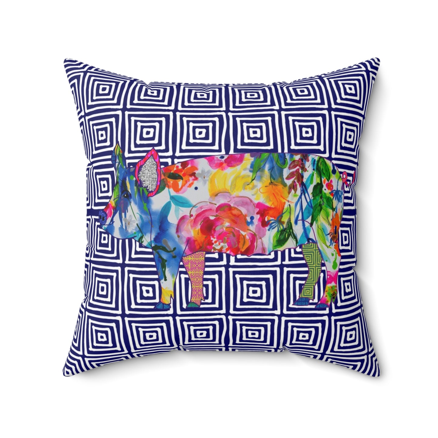 Geometric Pig ~ Jubilant ~ Square Pillow