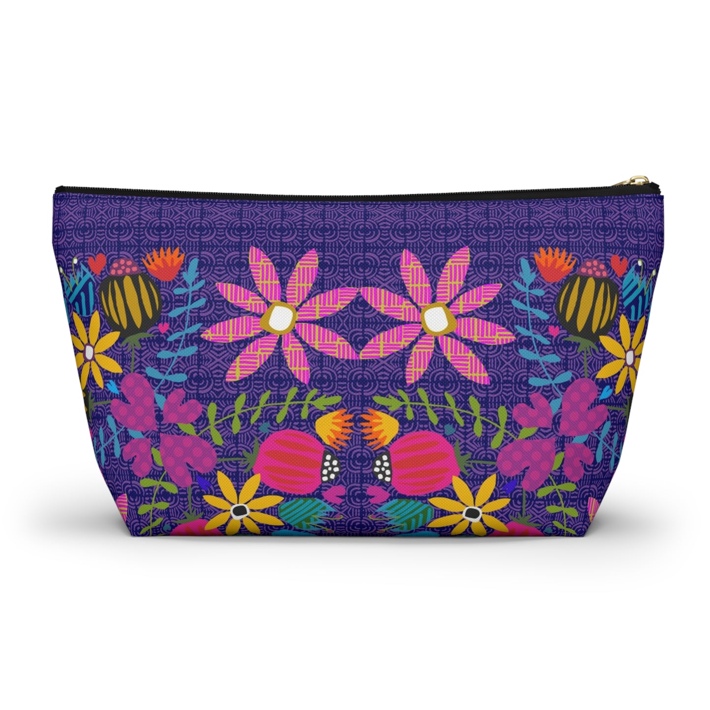Funky Folk Flowers ~ Purple ~ Accessory Pouch w T-bottom