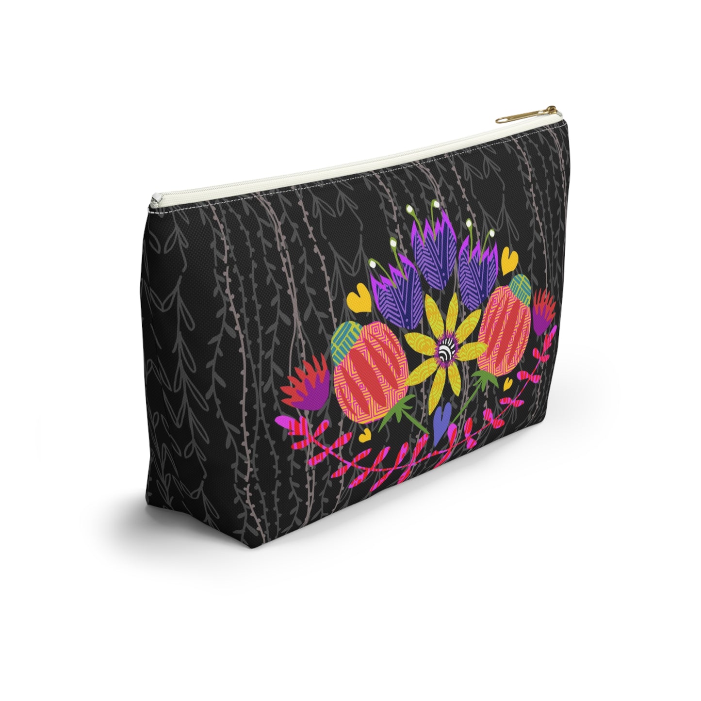 Funky Folk Flowers ~ Vines in Black and White ~ Accessory Pouch w T-bottom
