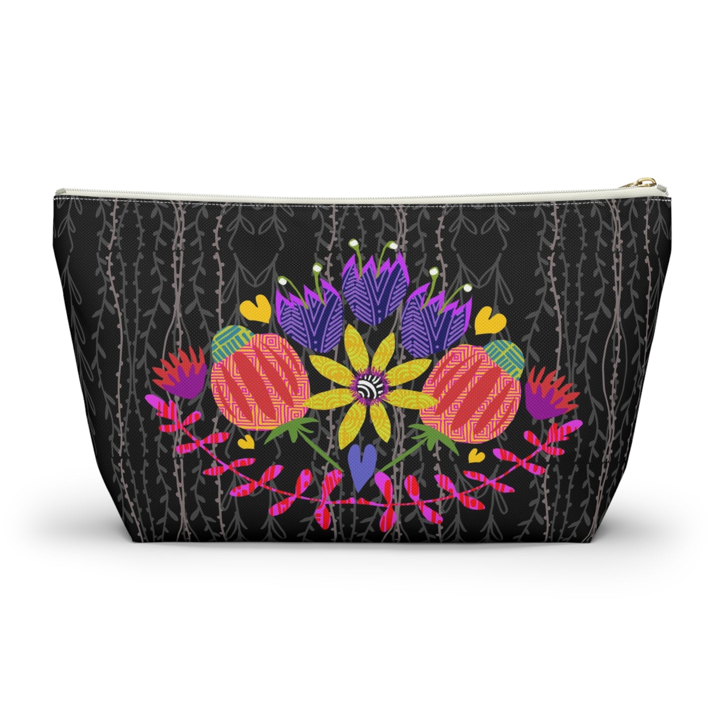 Funky Folk Flowers ~ Vines in Black and White ~ Accessory Pouch w T-bottom